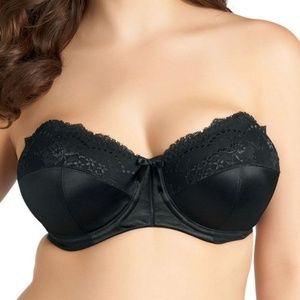 Elomi Maria Satin & Lace Strapless Bra 36DDD Black